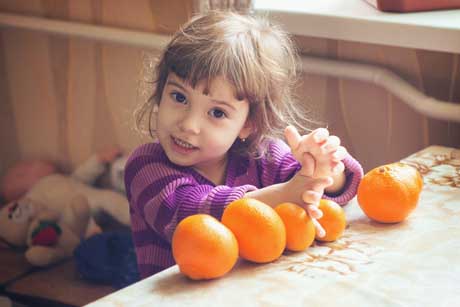 mädchen mit Orangen und Mandarinen rechnen Waldorfschule Kosten